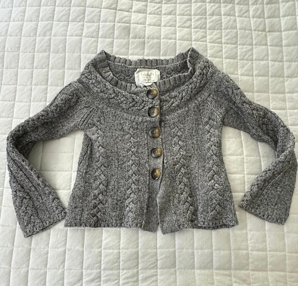 Vintage Old Navy Sweater Womens Medium Gray Cable Knit Wool Blend Y2K Fisherman